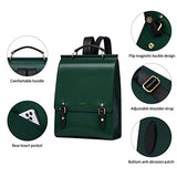 Cnoles Leather Backpack Purse For Women Fashion Ladies Vintage Bag Casual School College Travel Backpacks Large Bookbag Green - backpacks4less.com