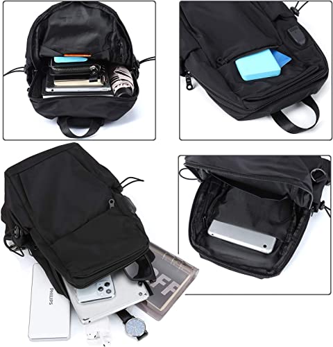 Small Black Sling Crossbody Backpack Shoulder Bag for Men Women,  Lightweight One Strap Backpack Sling Bag Backpack for Hiking Walking Biking  Travel