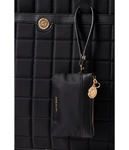 Anne Klein Quilted Nylon Tote, Black/Black/Black-Cognac-White