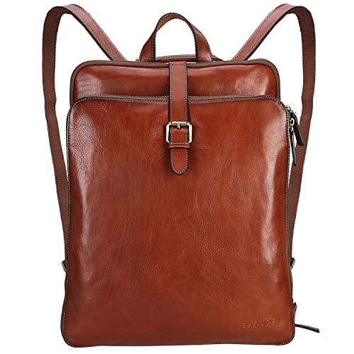 Banuce Full Grain Italian Leather Convertible Backpack Purse for Women Travel Laptop Backpack with luggage strap - backpacks4less.com