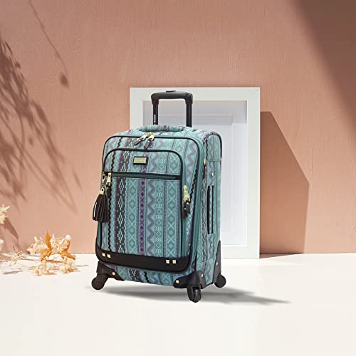 Steve Madden Designer Luggage Collection- 3 Piece Softside Expandable Lightweight Spinner Suitcases- Travel Set includes Under Seat Bag, 20-Inch Carry on & 28-Inch Checked Suitcase (Legends Turquoise)