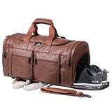 Leather Travel Bag with Shoe Pouch,Weekender Overnight Bag Waterproof Leather Large Carry On Bag Travel Tote Duffel Bag for Men or Women-Brown - backpacks4less.com