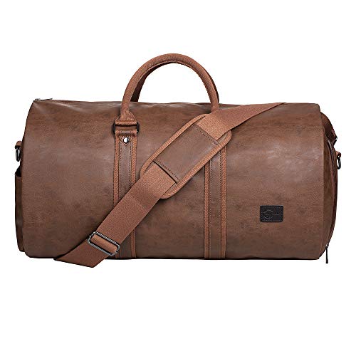 seyfocnia Carry On Garment Bag, Waterproof Mens Garment Bag for Travel Business, Large Leather Duffel Bag with Shoe Compartment -Brown - backpacks4less.com