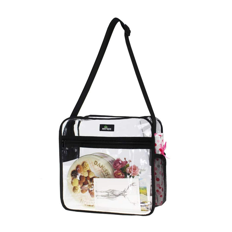 MAY TREE Clear Bag Stadium Approved, Cold-Resistant, Lightweight and Waterproof, Transparent Tote Bag and Gym Clear Bag, See Through Tote Bag for Work, Sports Games and Concerts-12 x12 x6 (Black-S) - backpacks4less.com