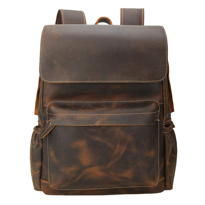 Tiding Genuine Leather Backpack 14 Inch Laptop Backpack Vintage Travel College School Bag Daypack for Men - backpacks4less.com