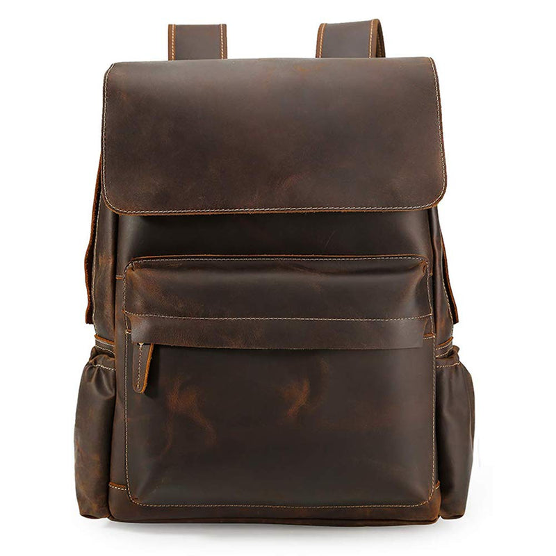 Tiding 15.6 Inch Vintage Men's Crazy Horse Cowhide Real Leather Laptop Backpack Large Capacity Travel Bag Bookbag with YKK Zipper - backpacks4less.com