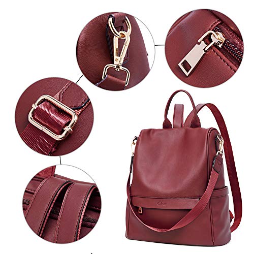 CLUCI Women Backpack Purse Fashion Leather Large Travel Bag Ladies Shoulder Bags Wine Red - backpacks4less.com