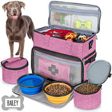 Dog Travel Bag Airline Approved for Dog and Cat Tote Organizer with Multi Function Pockets , 2 Food Containers and Collapsible Bowls , Weekend Away Dog Bag for Travel Accessories (Pink)