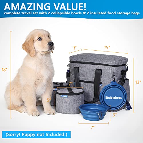 DOG TRAVEL BAG with Food Container Collapsible Bowl Set Airline