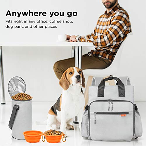 ARCA PET Travel Bag for Cat & Dog Backpack - Store All Dog Stuff & Puppy Supplies - Includes 1 Dog Travel Bag, 1 Large Dog Food Travel Container, 2 Collapsible Travel Dog Bowls (Grey) - backpacks4less.com