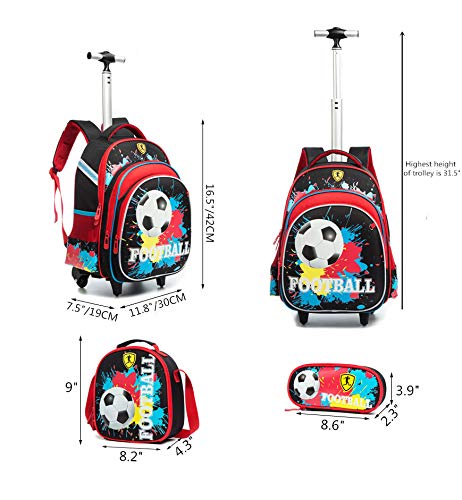 Meetbelify Girls Unicorn Rolling Backpacks Kids Backpack with Wheels for Girls School Bags with Lunch Box (Football) - backpacks4less.com