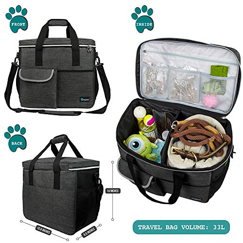 Petami Dog Travel Bag | Airline Approved Tote Organizer with Multi-function Pockets, Food Container Bag and Collapsible Bowl | Perfect Weekend Pet