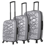 Mia Toro Italy Web Hard Side Spinner Luggage 3 Piece Set, Silver, One Size