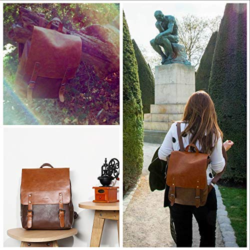 LXY Vegan Leather Backpack Vintage Laptop Bookbag for Women Men Brown