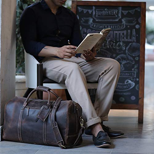 Handmade Leather Carry On Bag - Airplane Underseat Travel Duffel Bags By Rustic Town (Mulberry) - backpacks4less.com