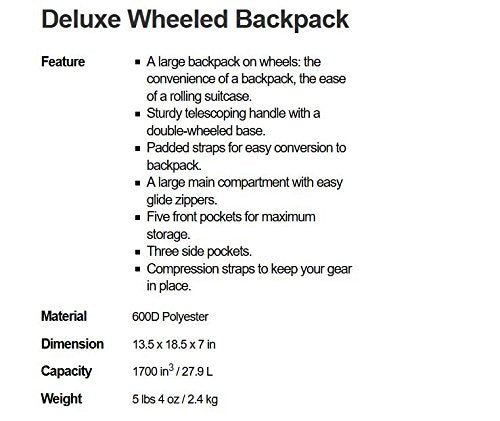 Everest Deluxe Wheeled Backpack, Navy, One Size - backpacks4less.com