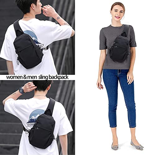 SEAFEW Black Small Sling Crossbody Backpack Shoulder Bag for Men Women–