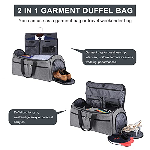 Carry On Garment Bags for Travel Large Suit Bags for Men  Convertible Garment Duffle Bag for Men Women with Shoes Compartment  Weekender Duffel Bag 2 in 1 Hanging Dress Suitcase