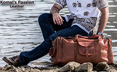 KPL 21 Inch Vintage Leather Duffel Travel Gym Sports Overnight Weekend backpacks4less