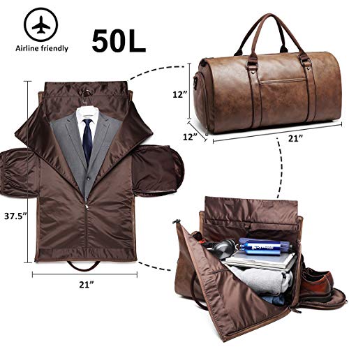Full Grain Leather Duffle Bag Carry On Garment Bag Convertible Garment Bag  with Shoe Compartment Mens Garment Bag for Travel Suit