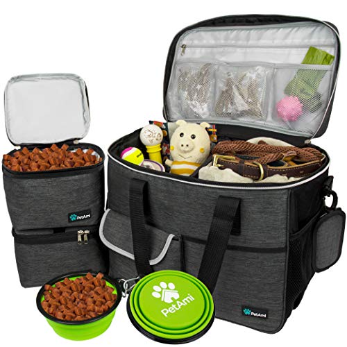 DOG TRAVEL BAG with Food Container Collapsible Bowl Set Airline