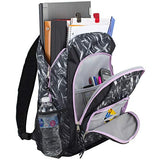 Eastsport Multi Pocket School Backpack, Black/Brush Stroke Print/Lilac Trim - backpacks4less.com