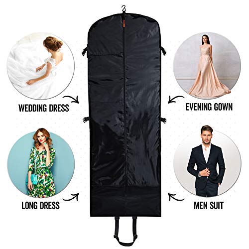 SAY HO UM Trifold 66 Inch Women Travel Garment Bag With 7 pockets | Extra Long Wedding Dress, Formal, Evening, Ball Gown | Hanging, Breathable, Foldable | Full Length Traveling Carry On for Clothes - backpacks4less.com