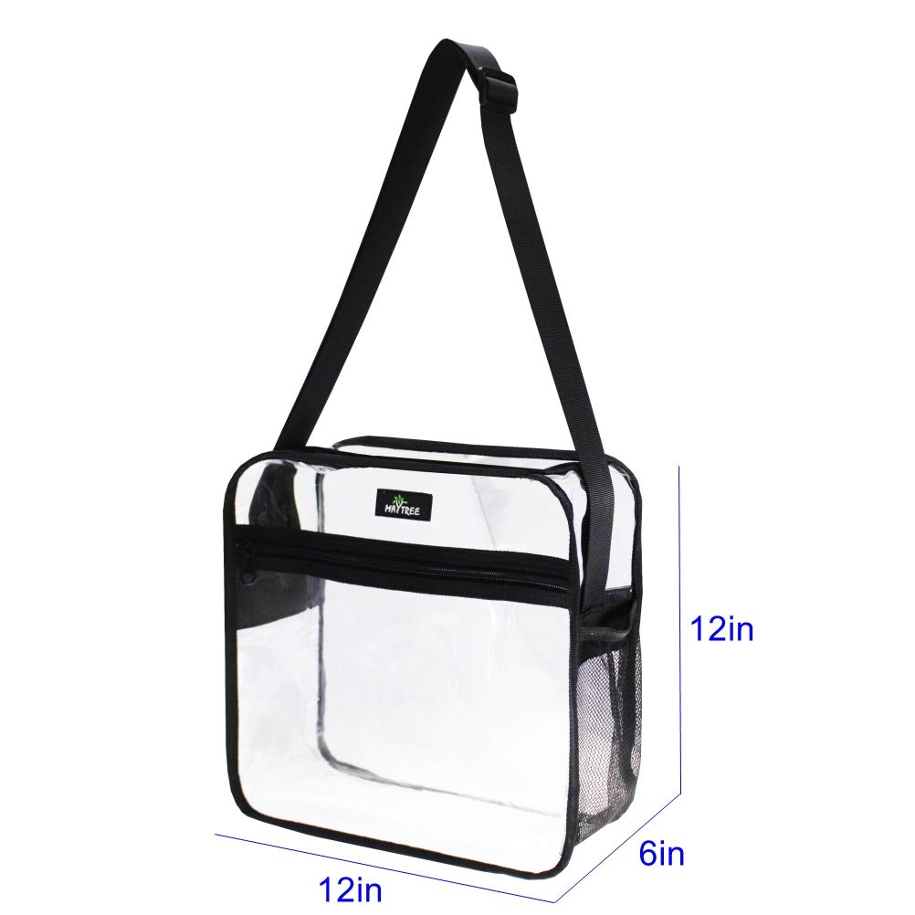MAY TREE Clear Bag Stadium Approved, Cold-Resistant, Lightweight and Waterproof, Transparent Tote Bag and Gym Clear Bag, See Through Tote Bag for Work, Sports Games and Concerts-12 x12 x6 (Black-S) - backpacks4less.com