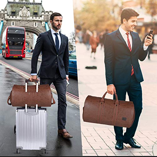 seyfocnia Carry On Garment Bag, Waterproof Mens Garment Bag for Travel Business, Large Leather Duffel Bag with Shoe Compartment -Brown - backpacks4less.com