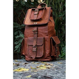 HLC 20" Genuine Leather Retro Rucksack Backpack Brown Leather Bag Travel Backpack for Men Women - backpacks4less.com