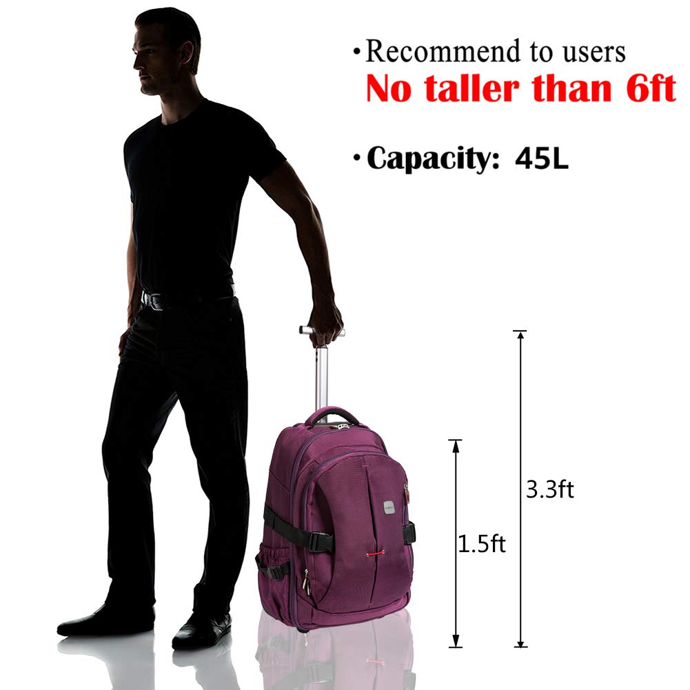SKYMOVE 19 inches Waterproof Wheeled Rolling Backpack for Adults and School Students Laptop Books Travel Backpack Bag, Purple SKYMOVE 19 inches Waterproof Wheeled Rolling Backpack for Adults and School Students Laptop Books Travel Backpack Bag, Purple