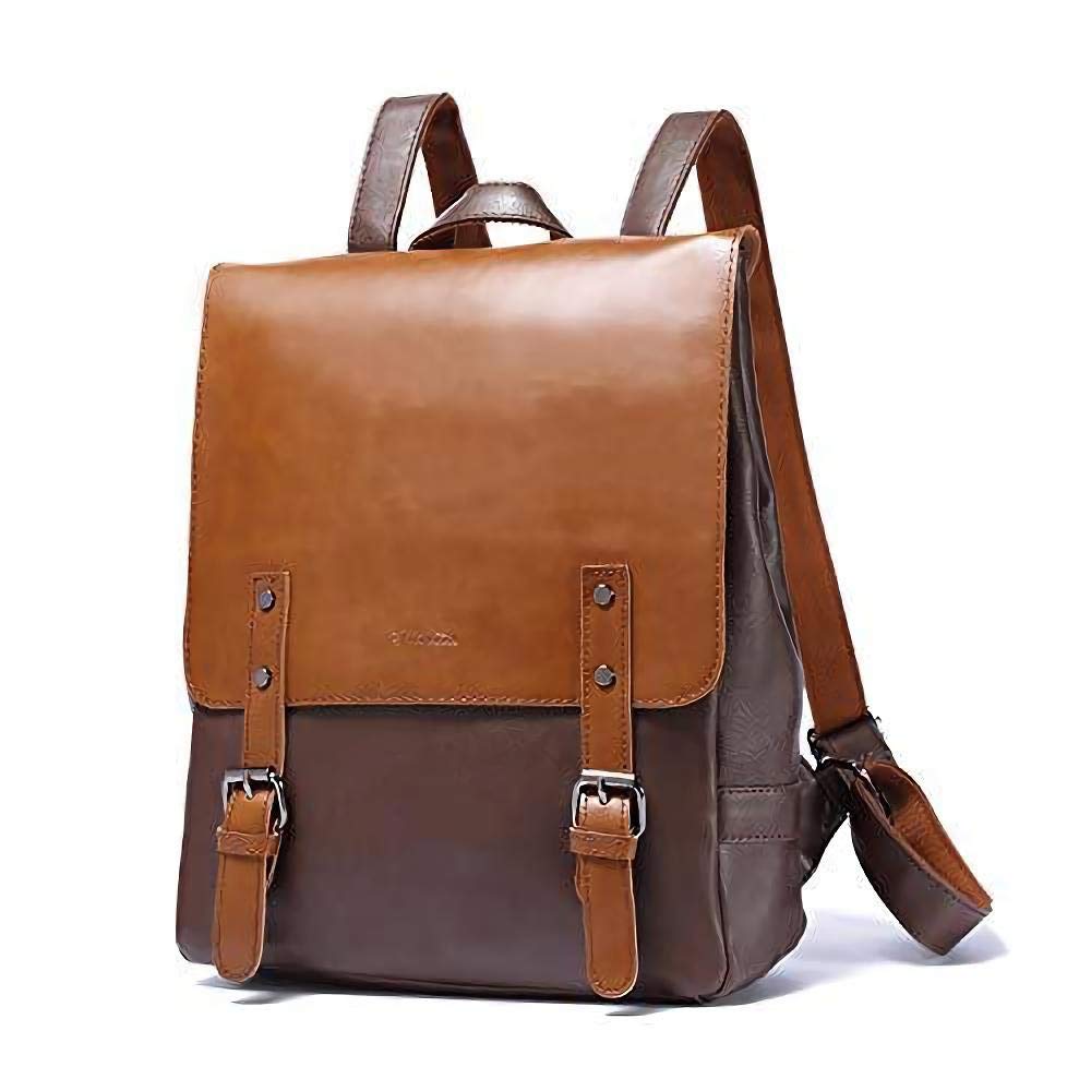 LXY Vegan Leather Backpack Vintage Laptop Bookbag for Women Men Brown