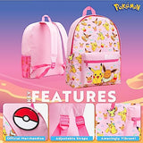 Pokemon Backpack Kids School Bag Boys Girls Teens Pikachu Eevee Pokeball (Pink)