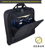 ZEGUR Suit Carry On Garment Bag for Travel & Business Trips With Shoulder Strap and Rolling Luggage Attachment Point - Black - backpacks4less.com