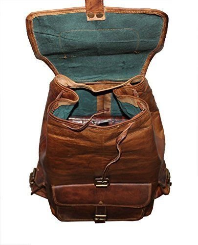 HLC 20" Genuine Leather Retro Rucksack Backpack Brown Leather Bag Travel Backpack for Men Women - backpacks4less.com