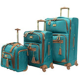 steve madden Designer Luggage Collection- 3 Piece Softside Expandable Lightweight Spinner Suitcases- Travel Set includes Under Seat Bag, 20-Inch Carry on & 28-Inch Checked Suitcase (Harlo Teal Blue)