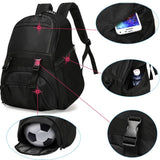 Youth Soccer Bags - Sports Backpacks for Soccer, Basketball, Football with Ball Holder for Boys Girls - Black - backpacks4less.com