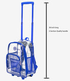 Rolling Clear Backpack Heavy Duty Bookbag Quality See Through Workbag Travel Daypack Transparent School Book Bags with Wheels Royal Blue - backpacks4less.com