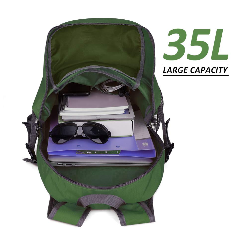 OlarHike Lightweight Travel Backpack, 35L Water Resistant Packable Traveling/Hiking Backpack Daypack for Men & Women, Multipurpose Use, Green - backpacks4less.com