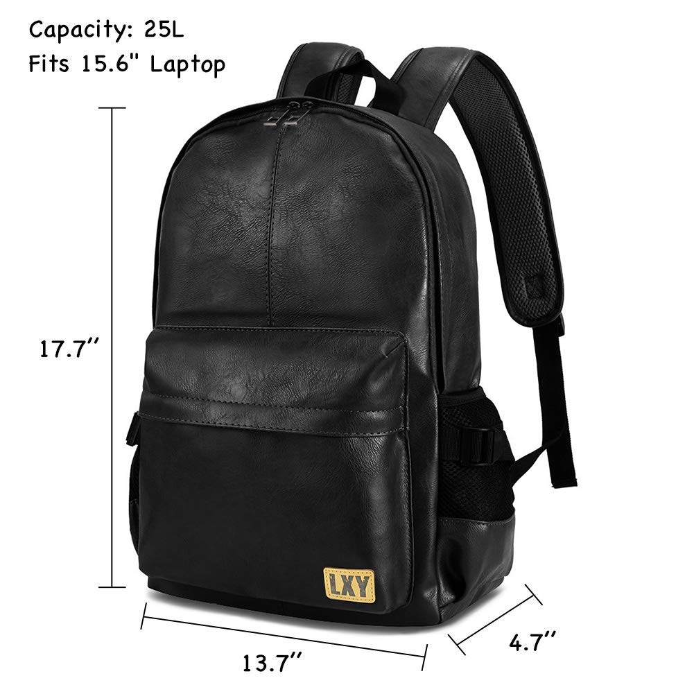 Vegan Backpack Leather Bookbag for Women Men, LXY Vintage Laptop Backpack Black Faux Leather Backpack Campus School College Bookbag Travel Daypack Vegan Backpack Leather Bookbag for Women Men, LXY Vintage Laptop Backpack Black Faux Leather Backpack Campus School College Bookbag Travel Daypack
