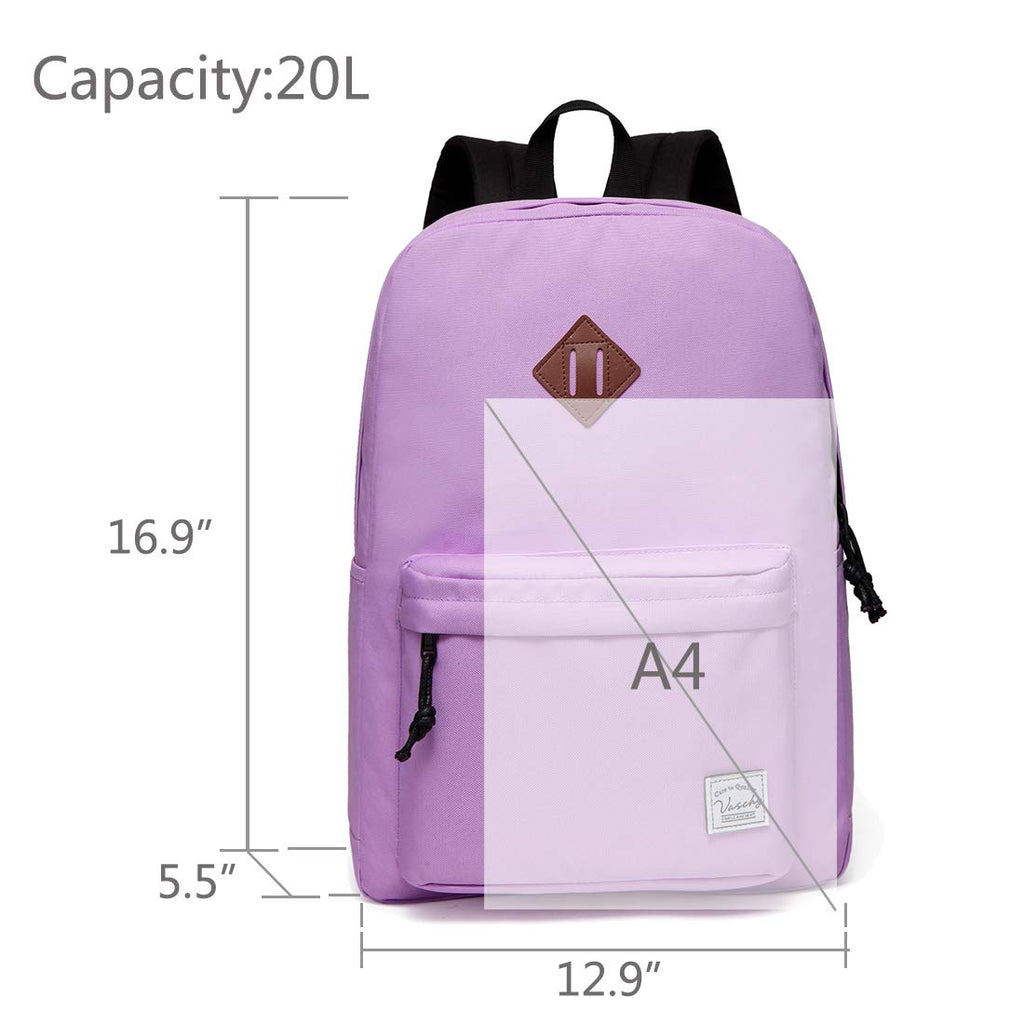 Lightweight Backpack for School, VASCHY Classic Basic Water Resistant Casual Daypack for Travel with Bottle Side Pockets (Orchid) - backpacks4less.com