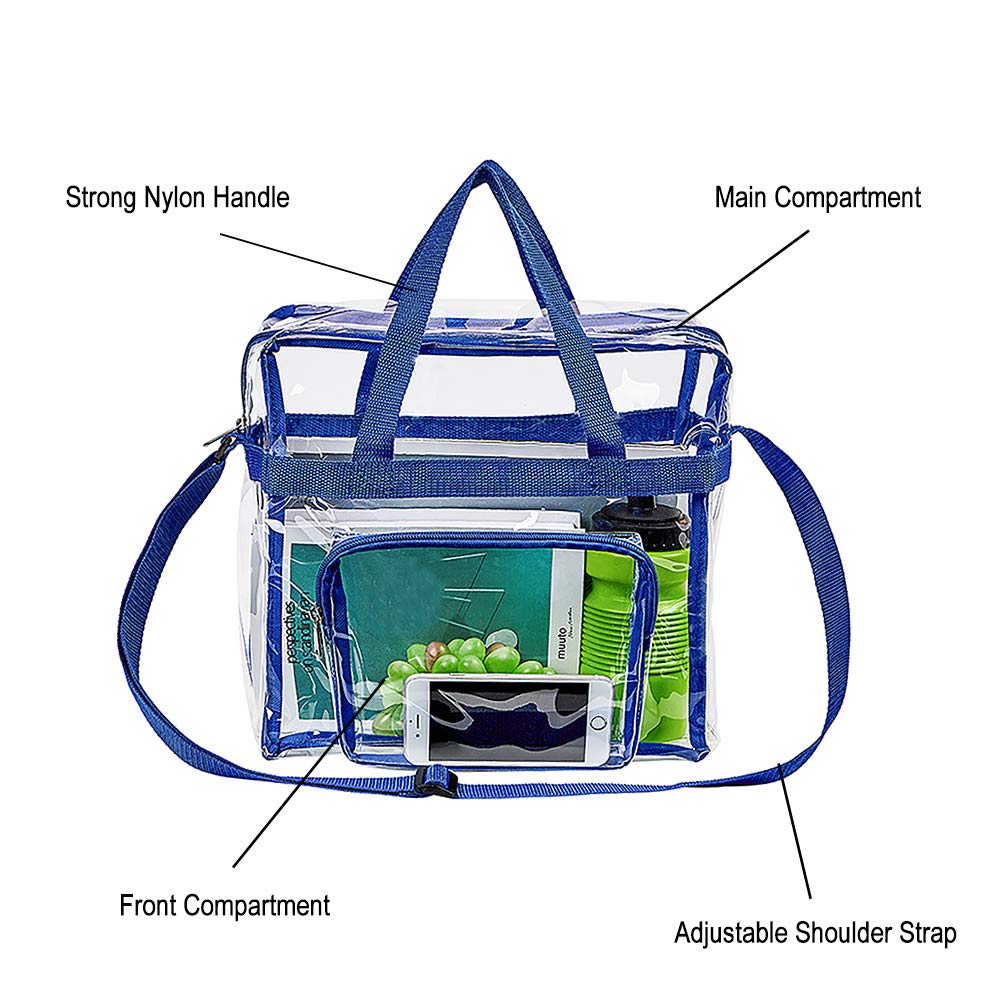 Magicbags Clear Tote Bag Stadium Approved,Adjustable Shoulder Strap and Zippered Top,Stadium Security Travel & Gym Clear Bag, Perfect for Work, School, Sports Games and Concerts-12" x12" x6"(Blue) - backpacks4less.com