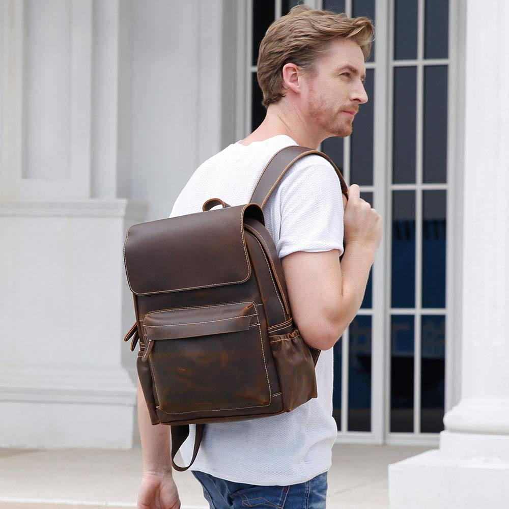 Tiding Genuine Leather Backpack 14 Inch Laptop Backpack Vintage Travel College School Bag Daypack for Men Tiding Genuine Leather Backpack 14 Inch Laptop Backpack Vintage Travel College School Bag Daypack for Men