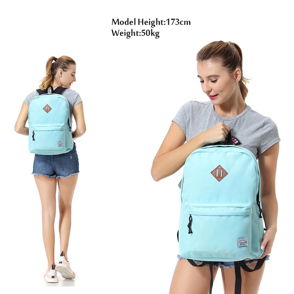 Lightweight Backpack for School, VASCHY Classic Basic Water Resistant Casual Daypack for travel with Bottle Side Pockets (Aqua) - backpacks4less.com