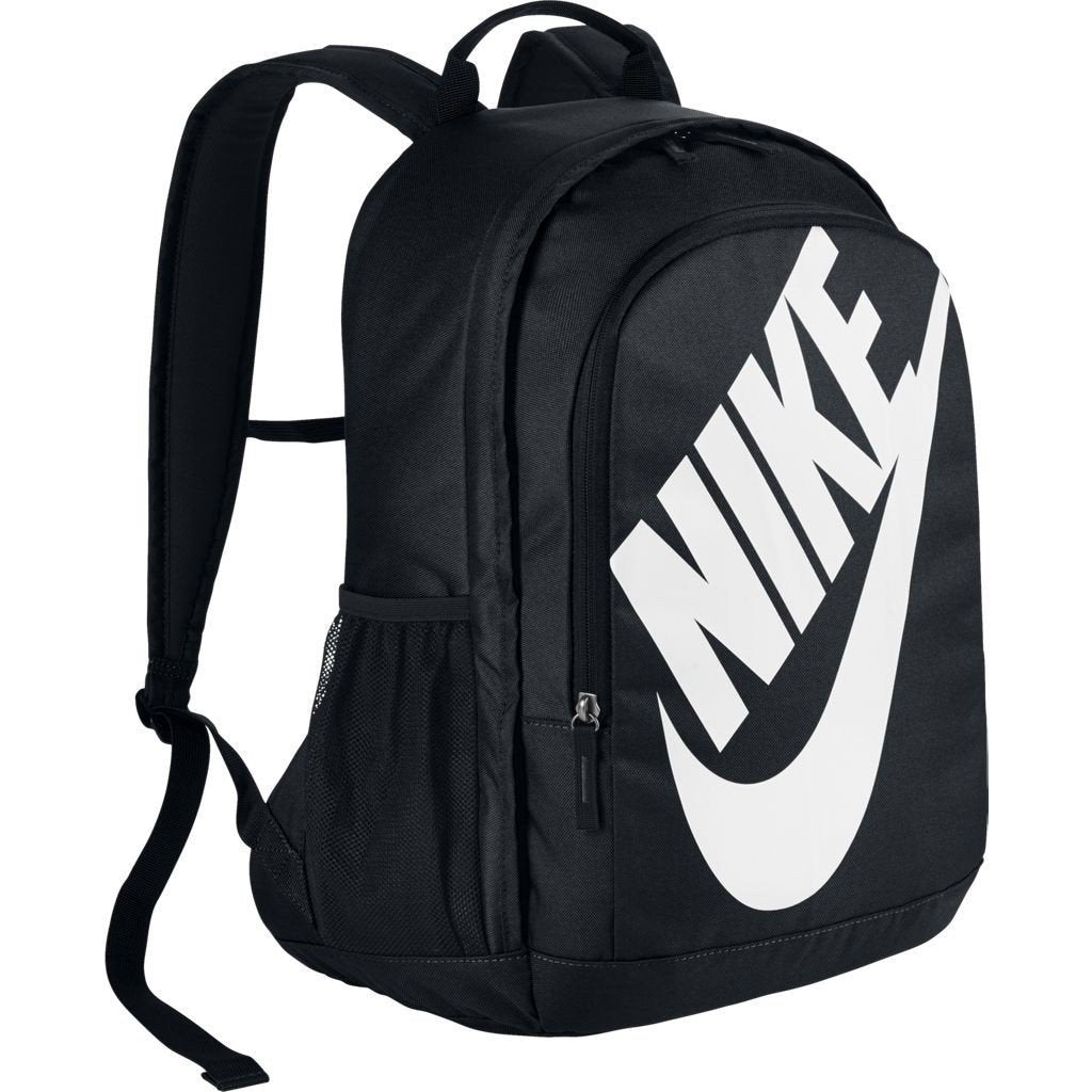 Nike Sportswear Hayward Futura Backpack for Men, Large Backpack with Durable Polyester Shell and Padded Shoulder Straps, Black/Black/White - backpacks4less.com