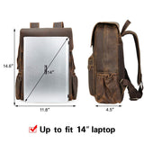 Tiding Genuine Leather Backpack 14 Inch Laptop Backpack Vintage Travel College School Bag Daypack for Men - backpacks4less.com