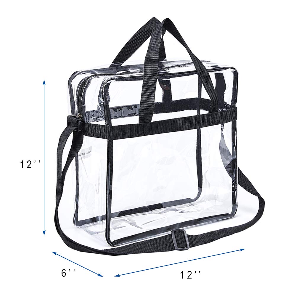 Magicbags Clear Tote Bag,NCAA NFL&PGA Stadium Approved Clear Bag with Adjustable Shoulder Strap and Double Zippered,Perfect for Work, School , Sports Games and Concerts -12"X12"X6" - backpacks4less.com