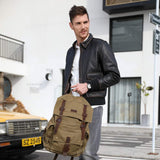 Kattee Men's Canvas Leather Hiking Travel Backpack Rucksack School Bag Army Green - backpacks4less.com