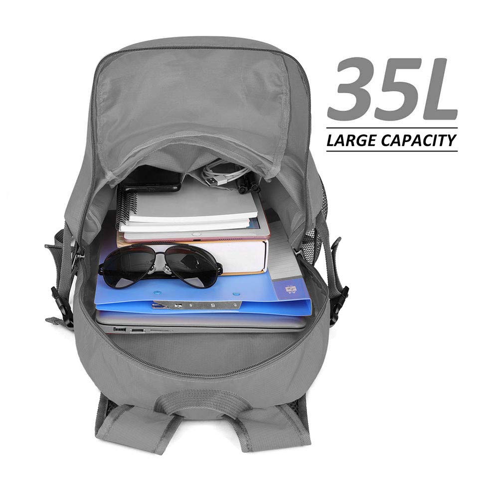 OlarHike Lightweight Travel Backpack, 35L Water Resistant Packable Traveling/Hiking Backpack Daypack for Men & Women, Multipurpose Use - Grey - backpacks4less.com