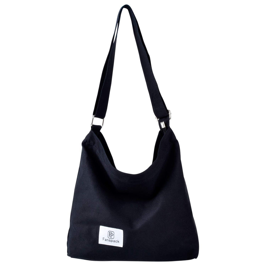 Fanspack Women's Canvas Hobo Handbags Simple Casual Top Handle Tote Bag Crossbody Shoulder Bag Shopping Work Bag (Black-Original Design) - backpacks4less.com